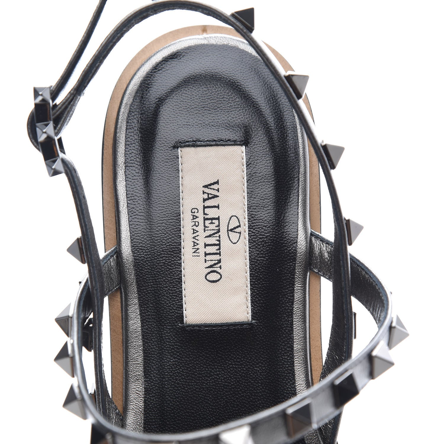 Valentino Garavani Metallic Nappa Rockstud T-Strap Slingback Flat Sandals 39 Rutenio 6 of 9