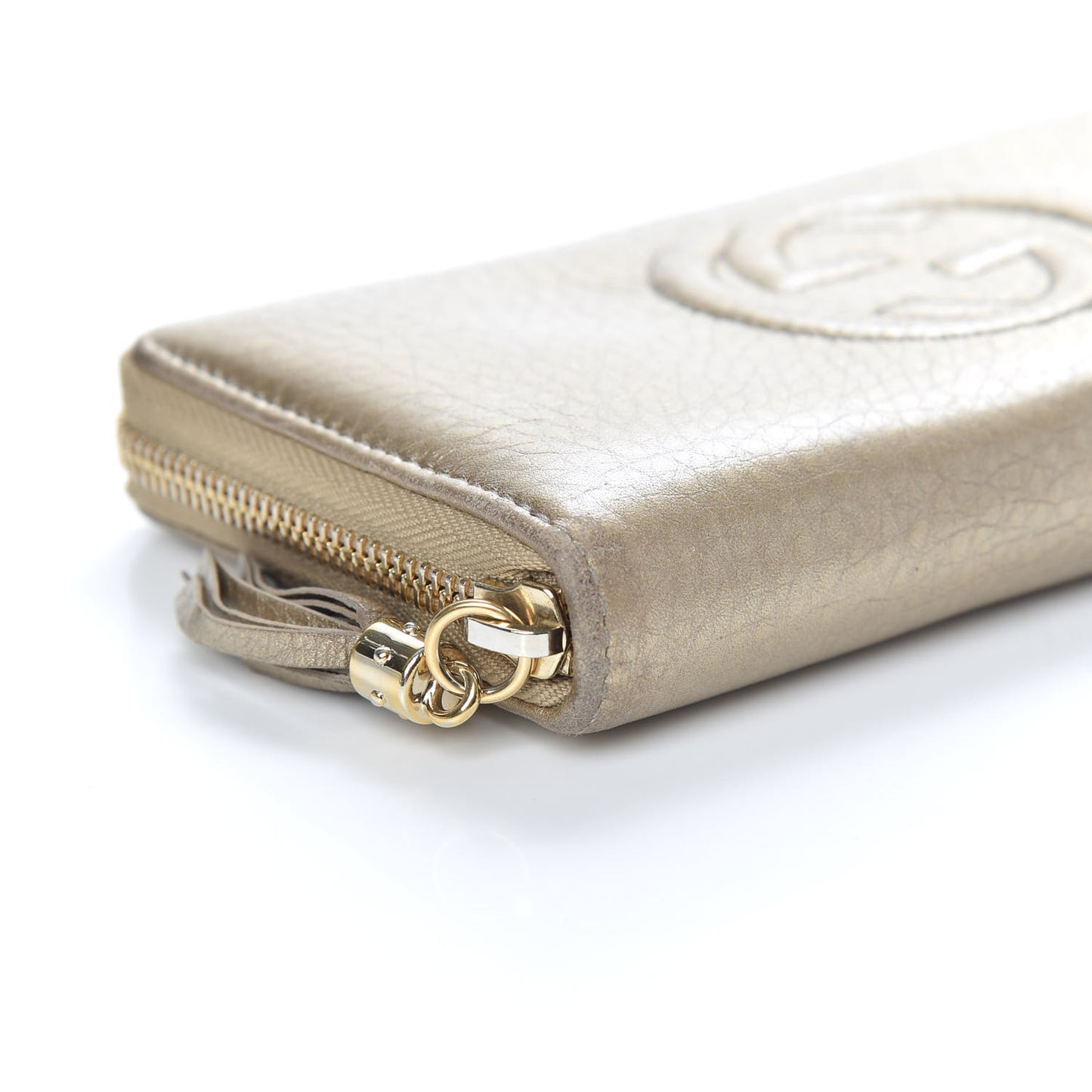 Metallic Pebbled Calfskin Soho Zip Around Wallet Golden Beige