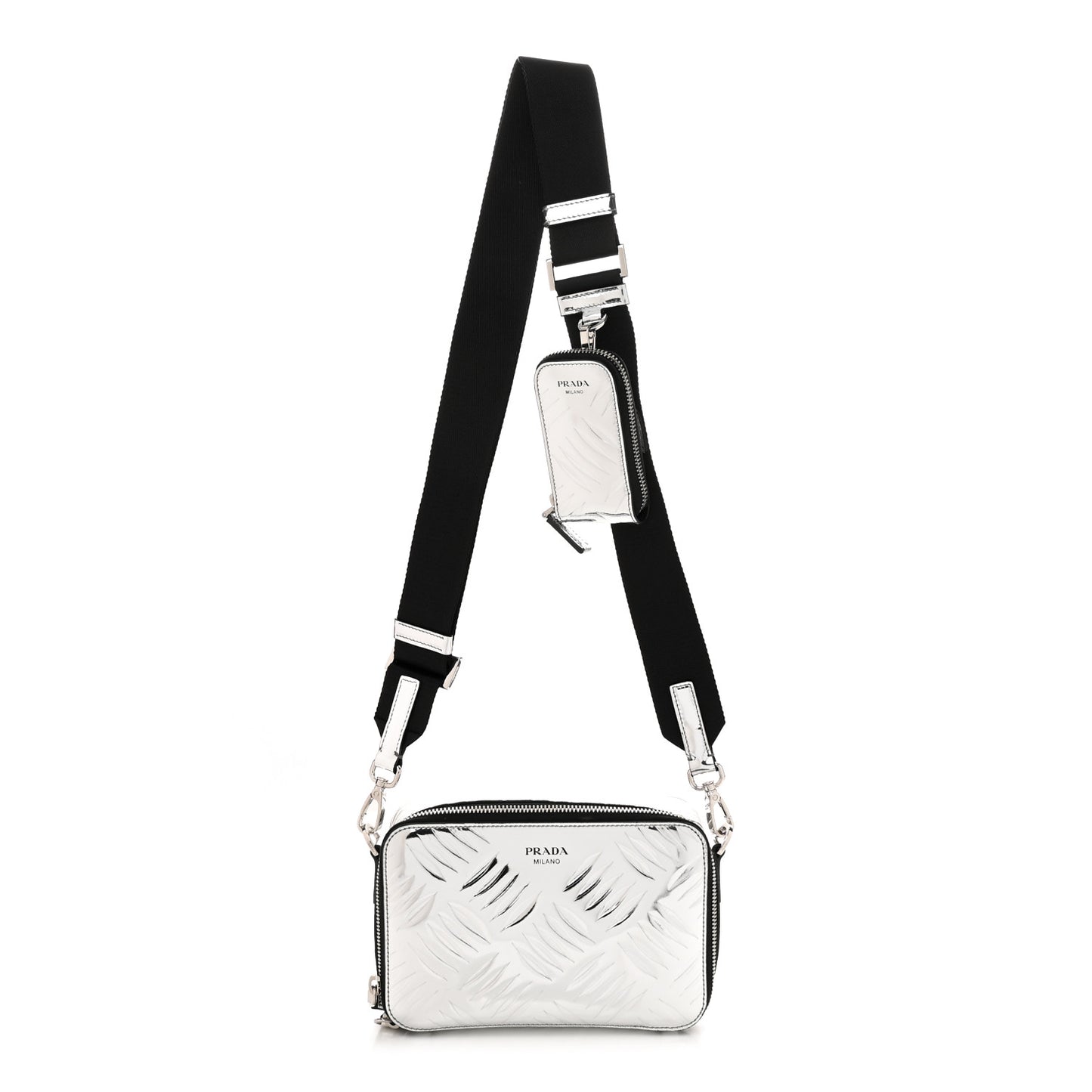 Spazzolato Embossed Small Brique Crossbody Bag Argento
