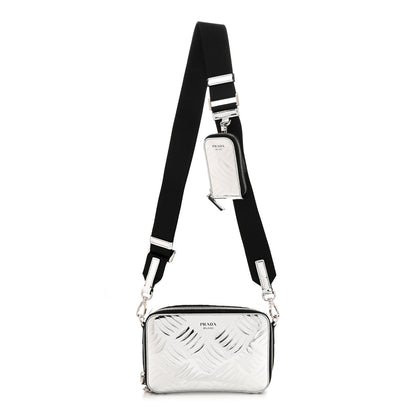 Prada Spazzolato Embossed Small Brique Crossbody Bag Argento 1 of 10