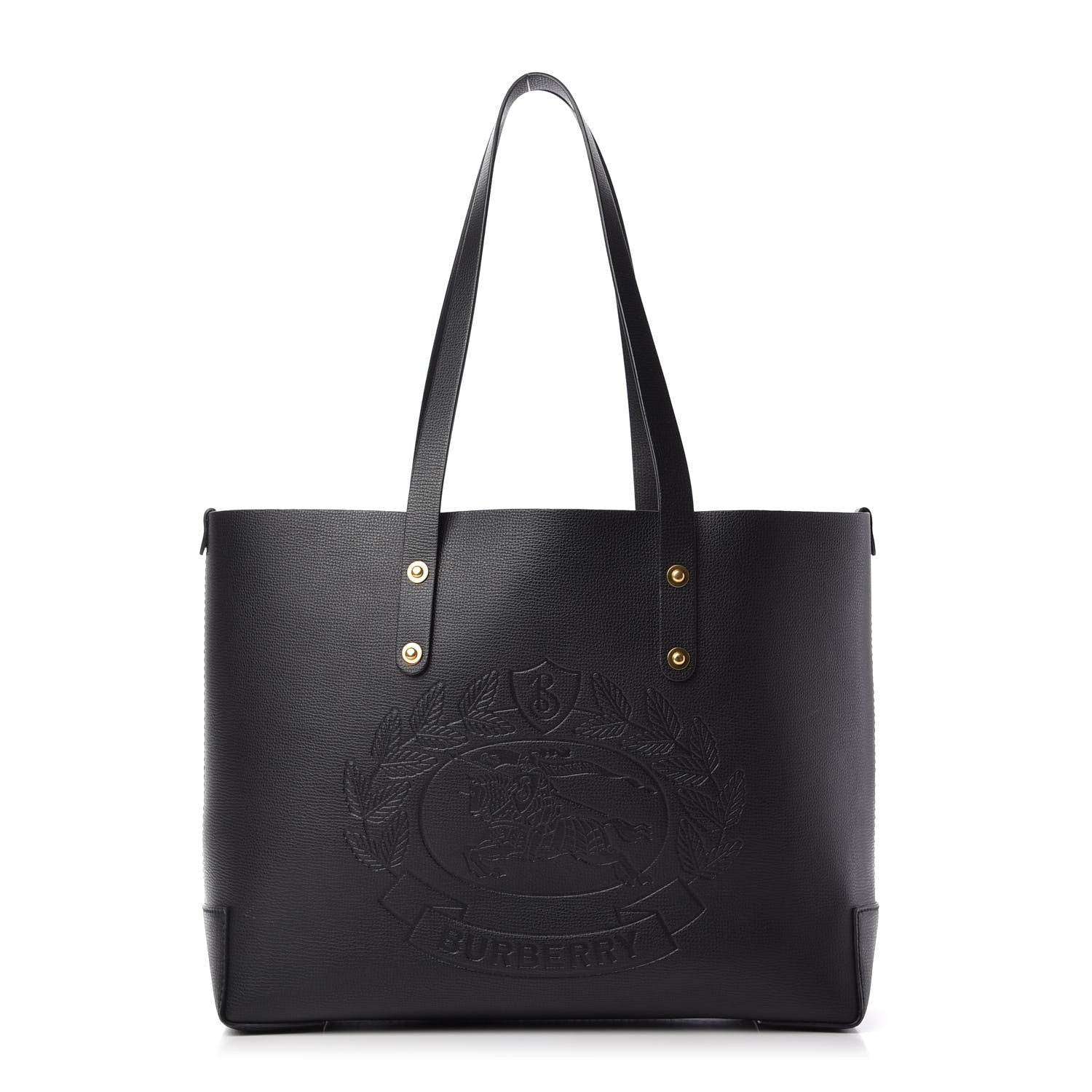 Burberry Calfskin Crest Embossed Small Tote Black 1 of 9