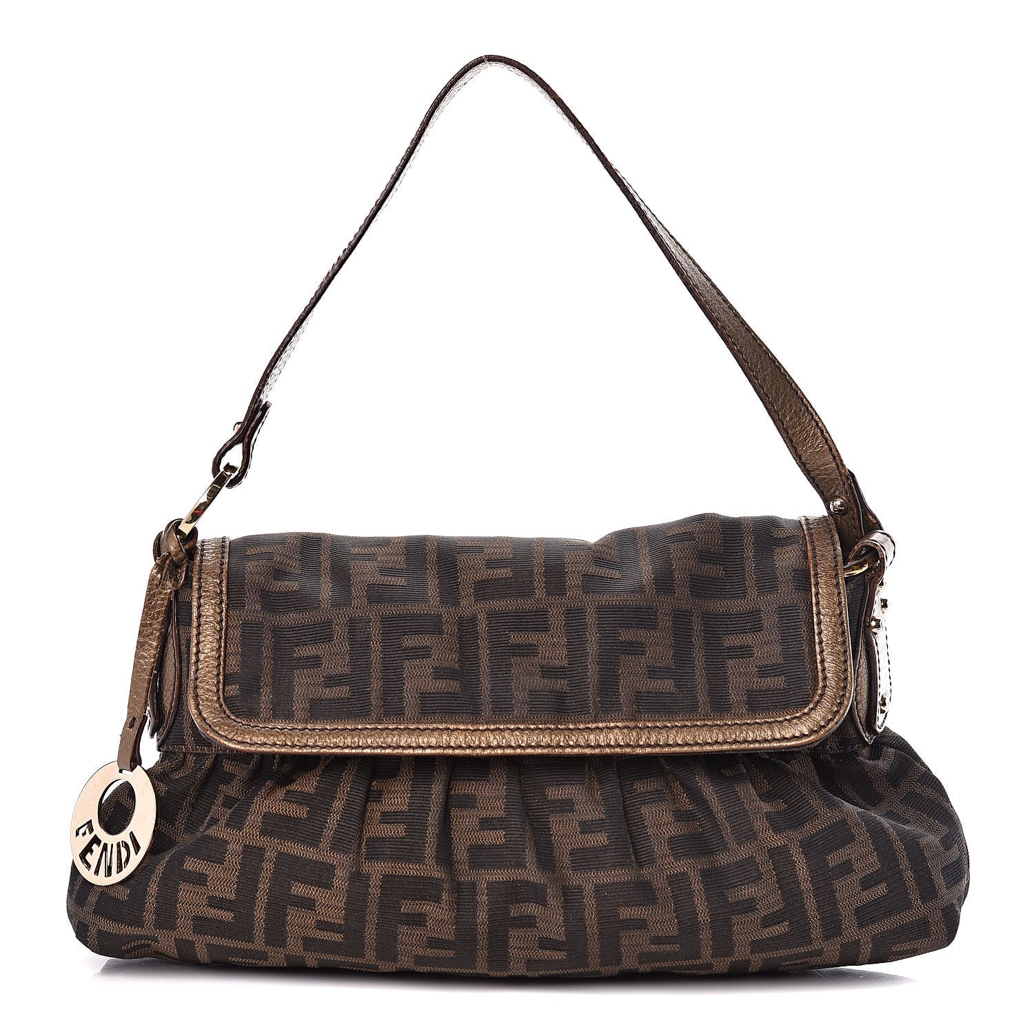 Fendi Zucca Laminated Vachetta Small Chef Shoulder Bag Tobacco Bronzo 1 of 18