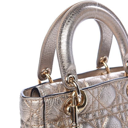 Christian Dior Metallic Grained Calfskin Cannage Small Supple Lady Dior Pale Gold 11 of 12