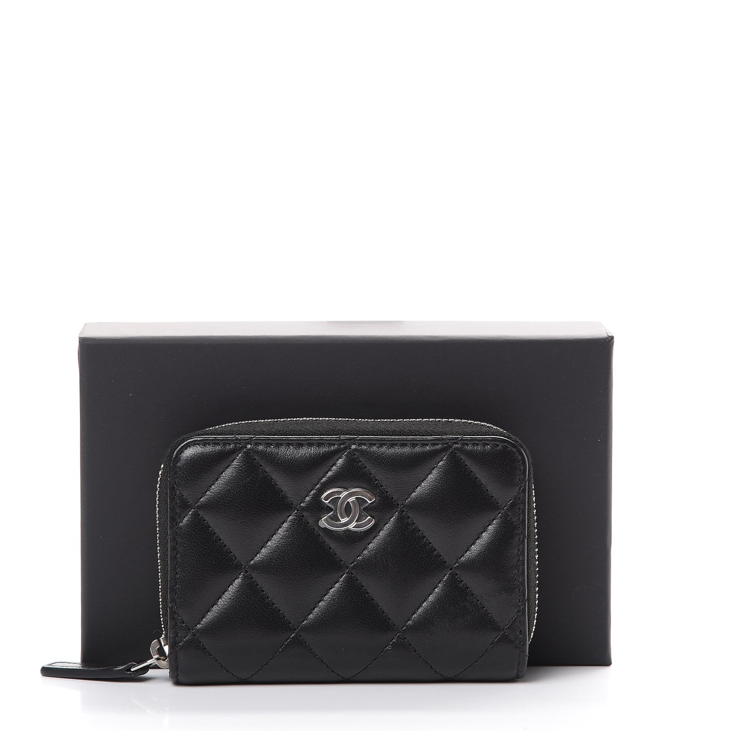 Lambskin Quilted Zip Coin Purse Black