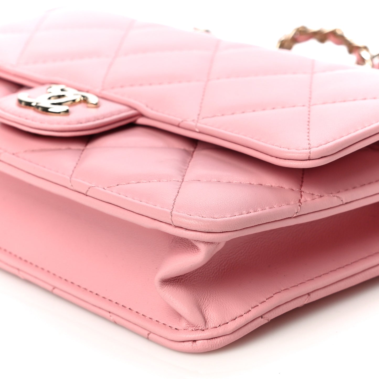 Lambskin Quilted Elegant Chain Wallet On Chain WOC Pink