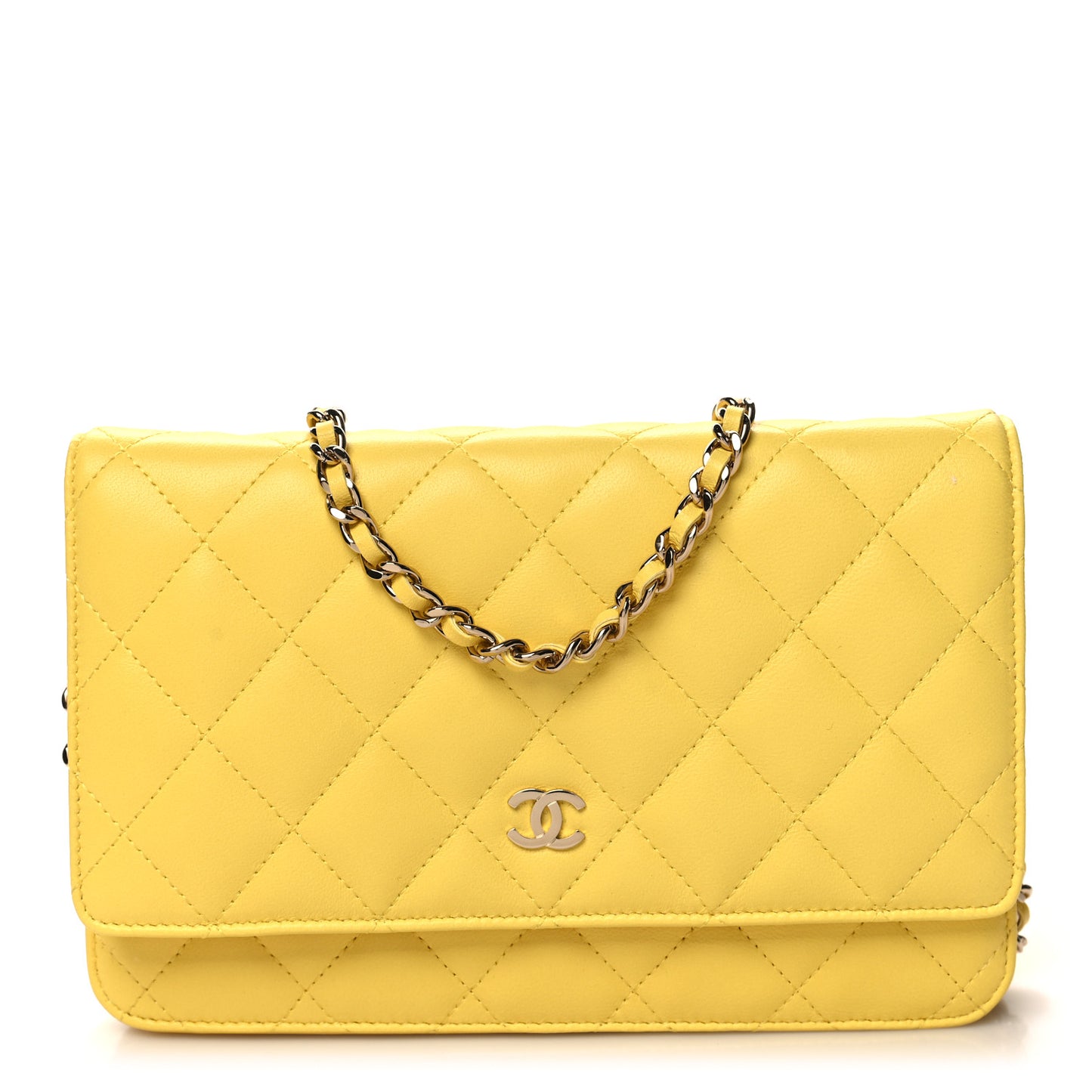Lambskin Quilted Wallet on Chain WOC Yellow