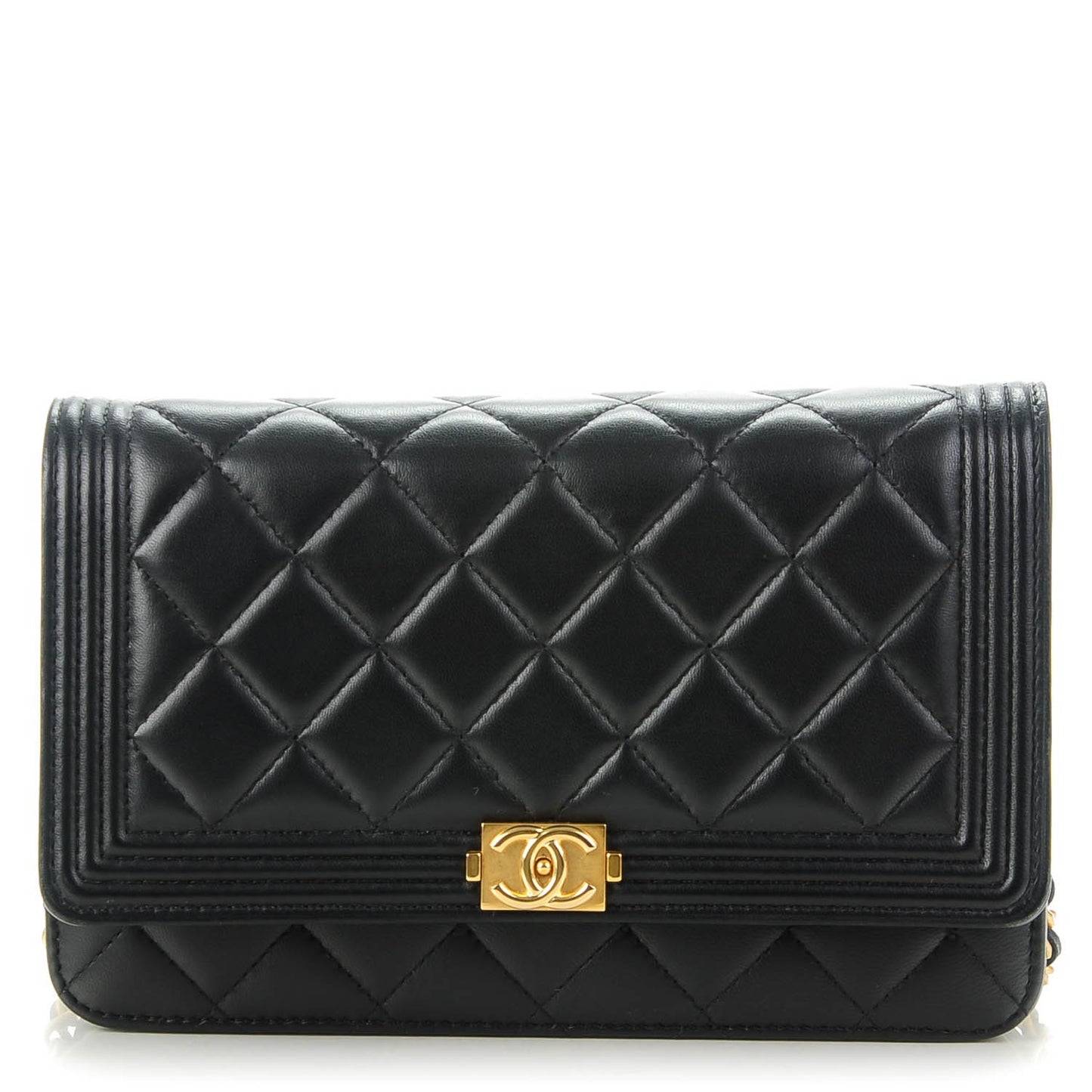 Lambskin Quilted Boy Wallet On Chain WOC Black