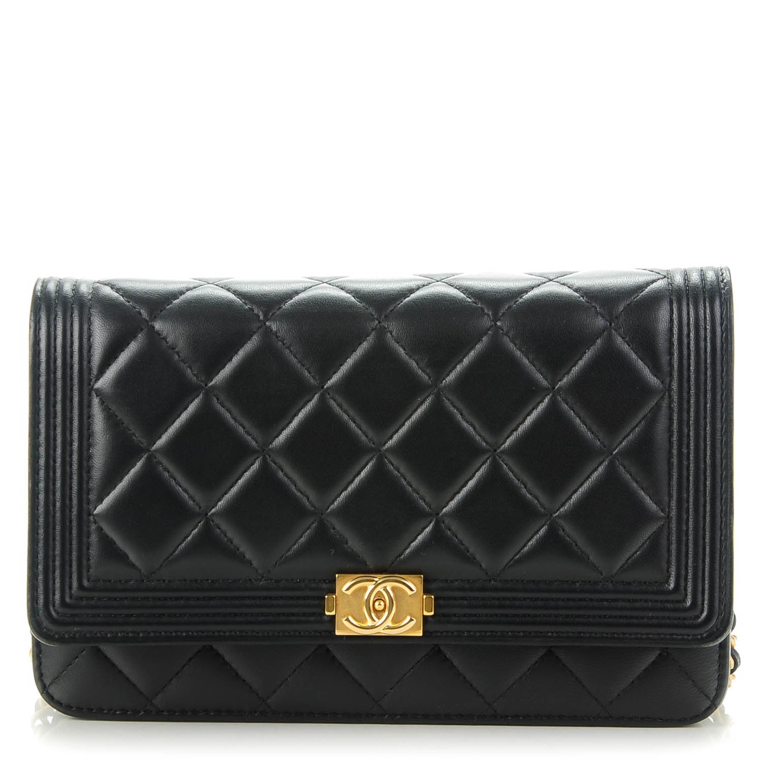 Chanel Lambskin Quilted Boy Wallet On Chain WOC Black 1 of 8