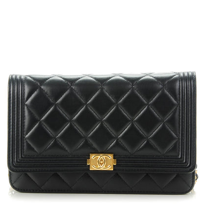 Chanel Lambskin Quilted Boy Wallet On Chain WOC Black 1 of 8