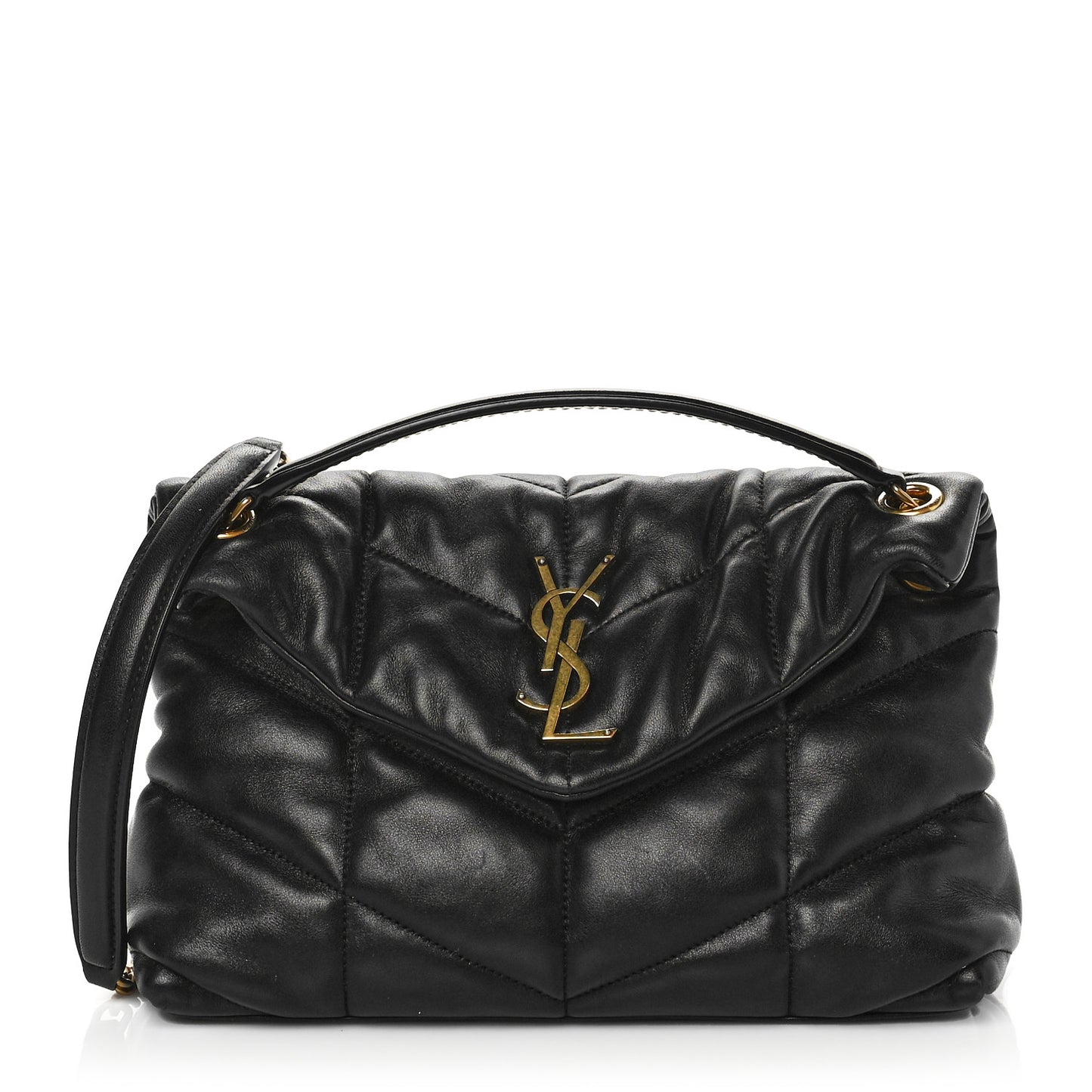 Lambskin Quilted Small Loulou Puffer Monogram Chain Satchel Black