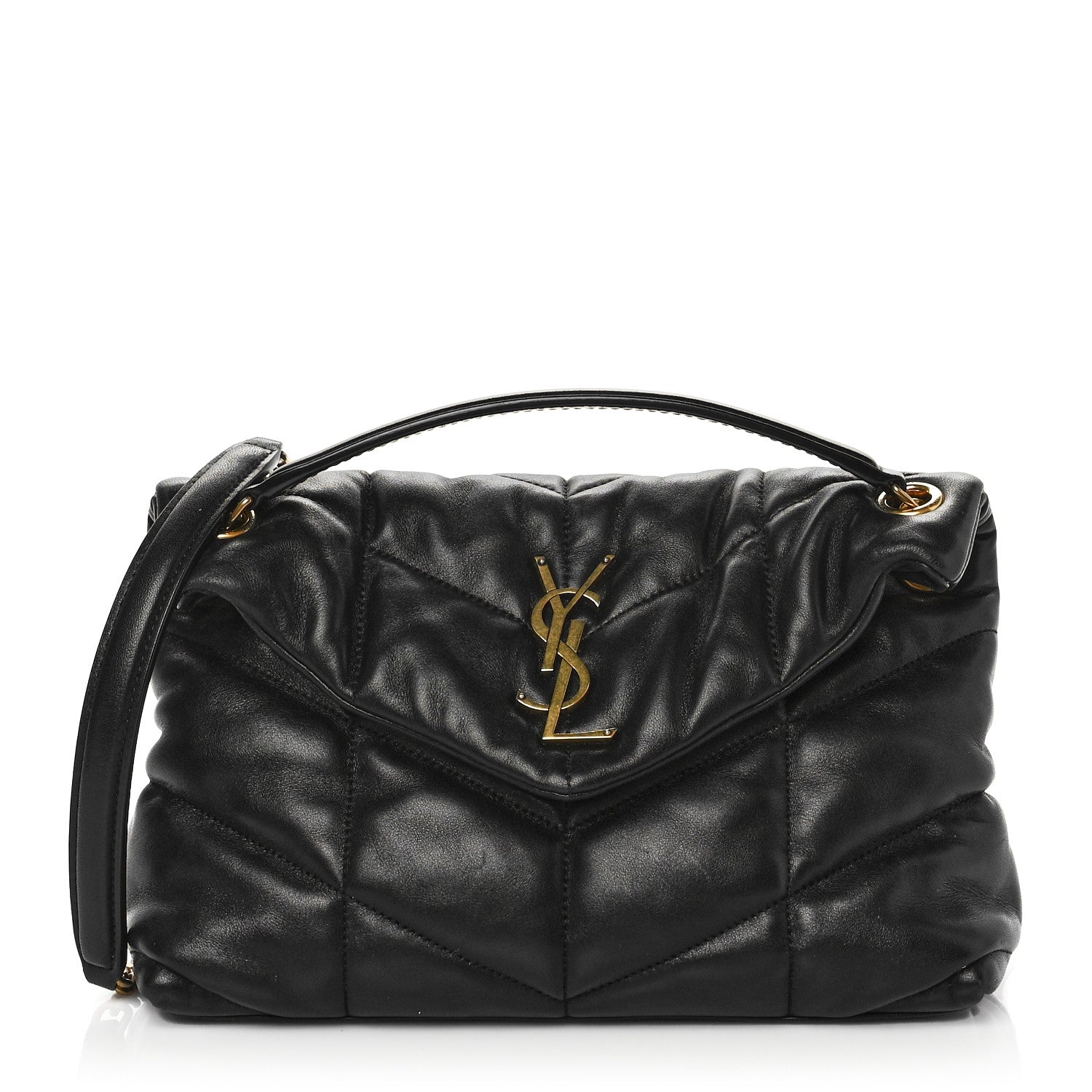 Saint Laurent Lambskin Quilted Small Loulou Puffer Monogram Chain Satchel Black 1 of 11