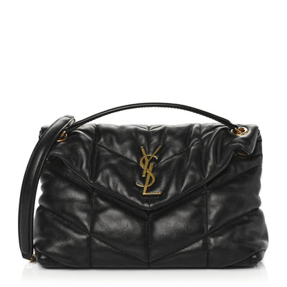 Saint Laurent Lambskin Quilted Small Loulou Puffer Monogram Chain Satchel Black 1 of 11