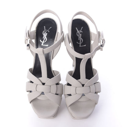 Saint Laurent Textured Calfskin Tribute 105 Platform Sandals 37.5 Light Grey 6 of 12
