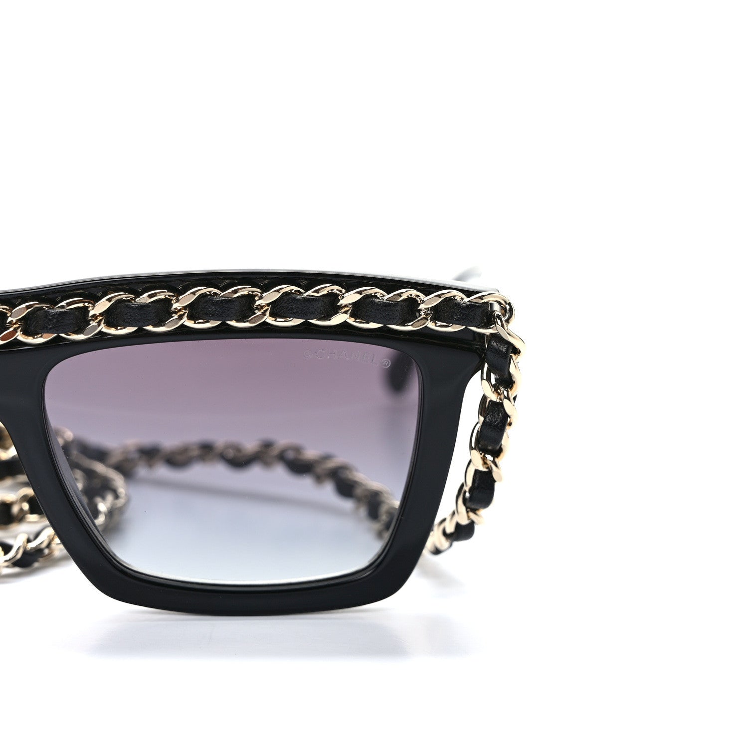 Chanel Acetate Metal Calfskin Chain Rectangle Sunglasses 71627 Black 5 of 9