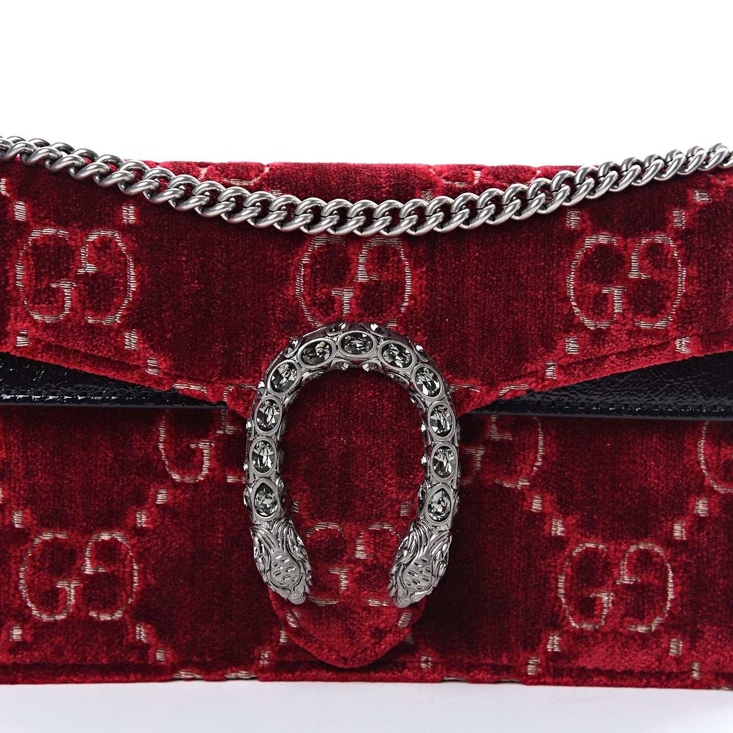 Velvet GG Monogram Super Mini Dionysus Shoulder Bag Red Cipria Black