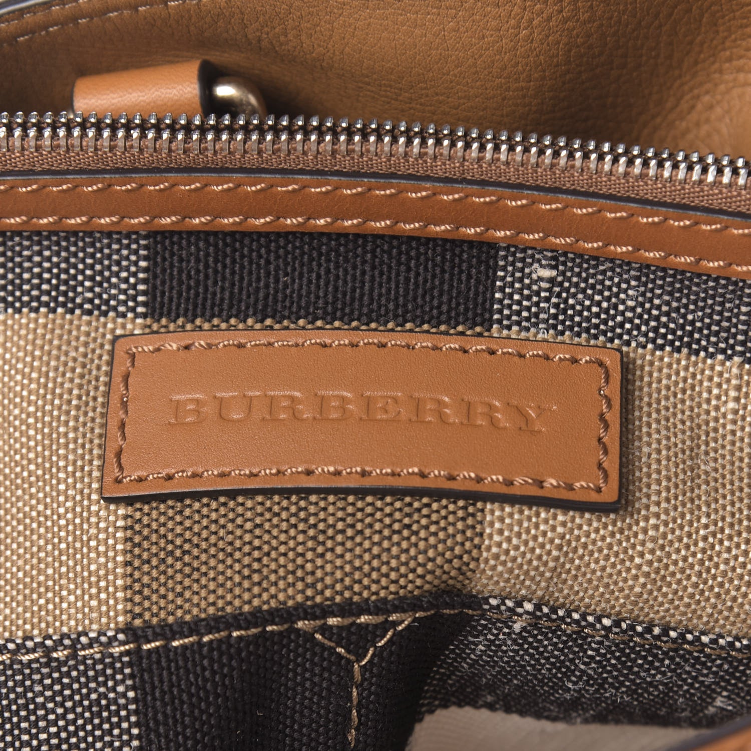 Burberry Grainy Calfskin Canvas Mega Check Medium Ashby Tassel Hobo Saddle Brown 6 of 11