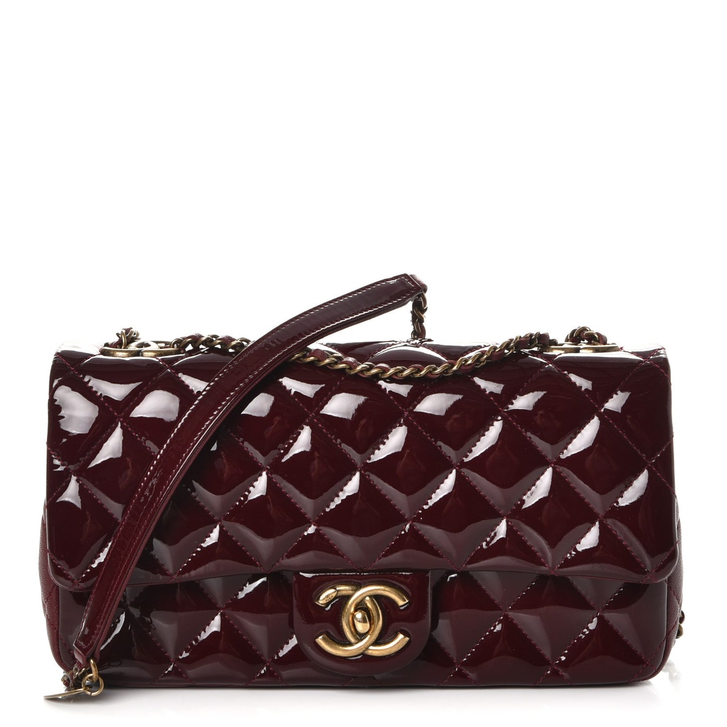 Patent Goatskin Quilted Medium CC Eyelet Flap Burgundy