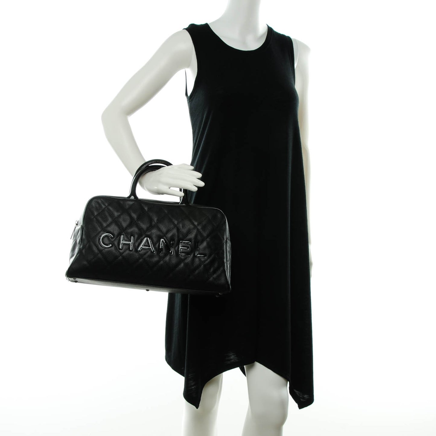 Calfskin Quilted Large Bowler Black