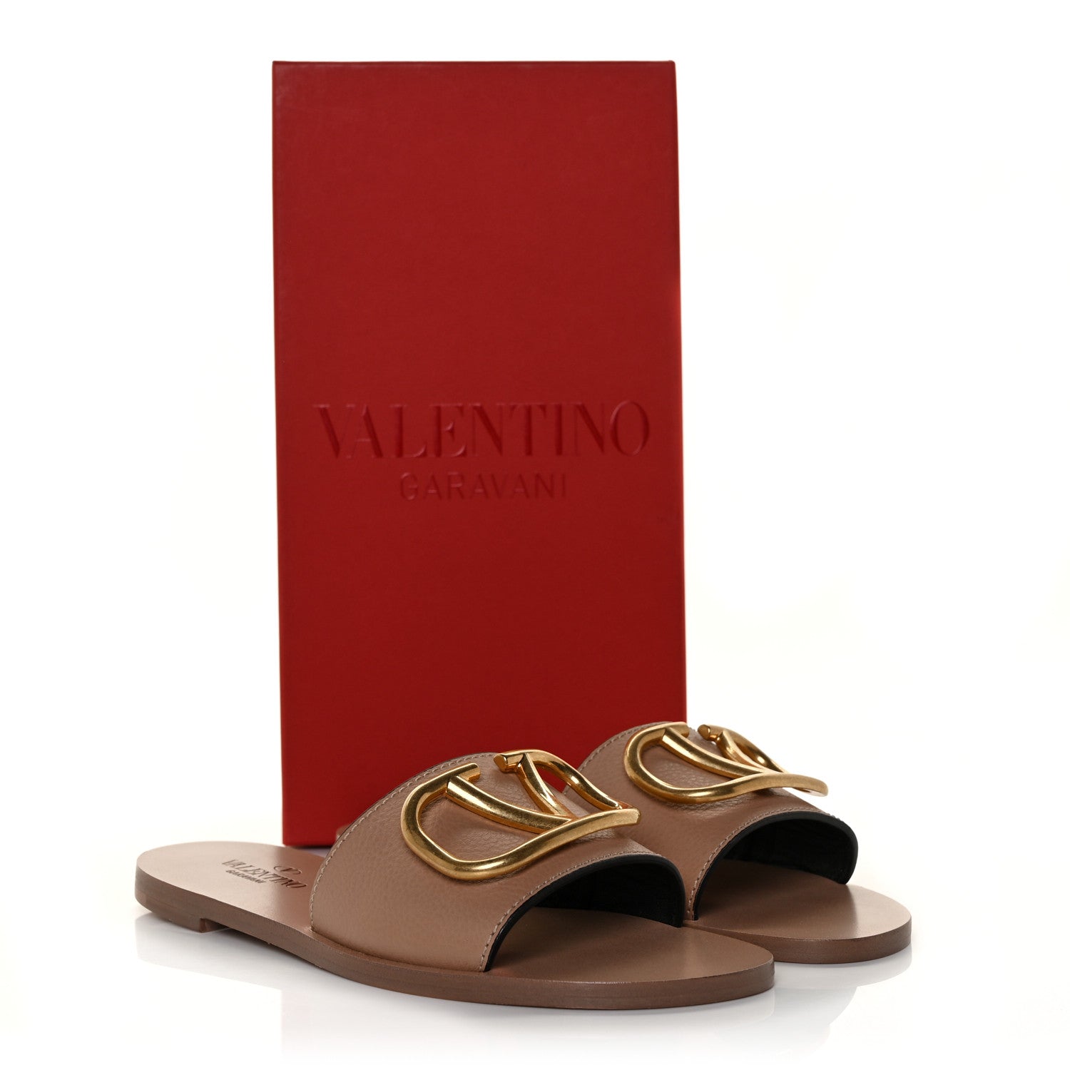 Valentino Garavani Grainy Cowhide Vlogo Flat Slide Sandals 36 Rose Cannelle 9 of 9