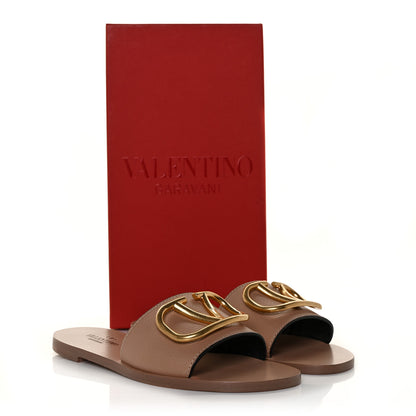 Valentino Garavani Grainy Cowhide Vlogo Flat Slide Sandals 36 Rose Cannelle 9 of 9