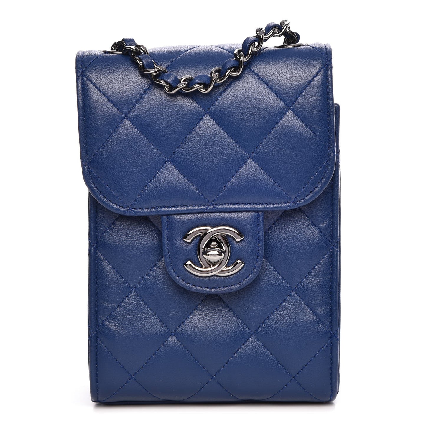 Lambskin Quilted CC Phone Holder Blue
