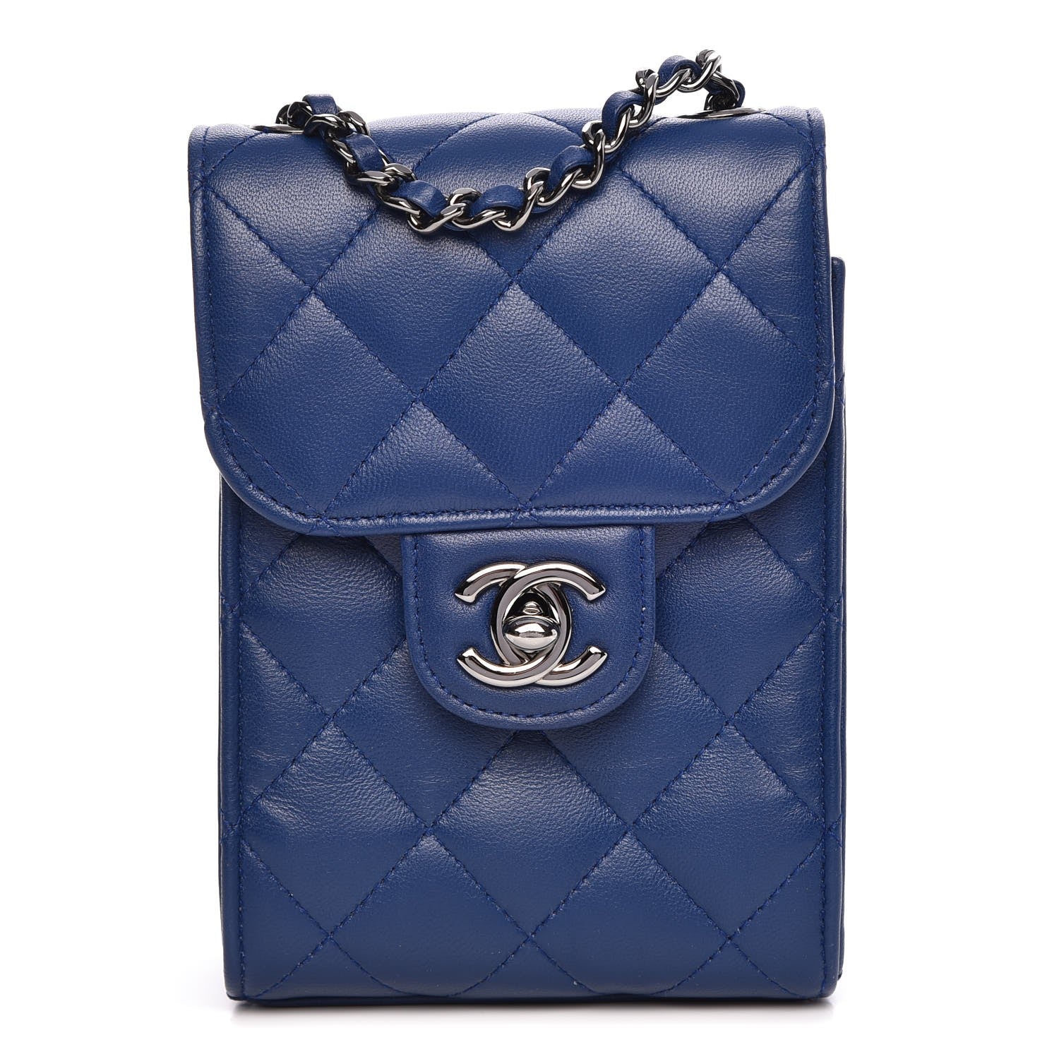 Chanel Lambskin Quilted CC Phone Holder Blue 1 of 10