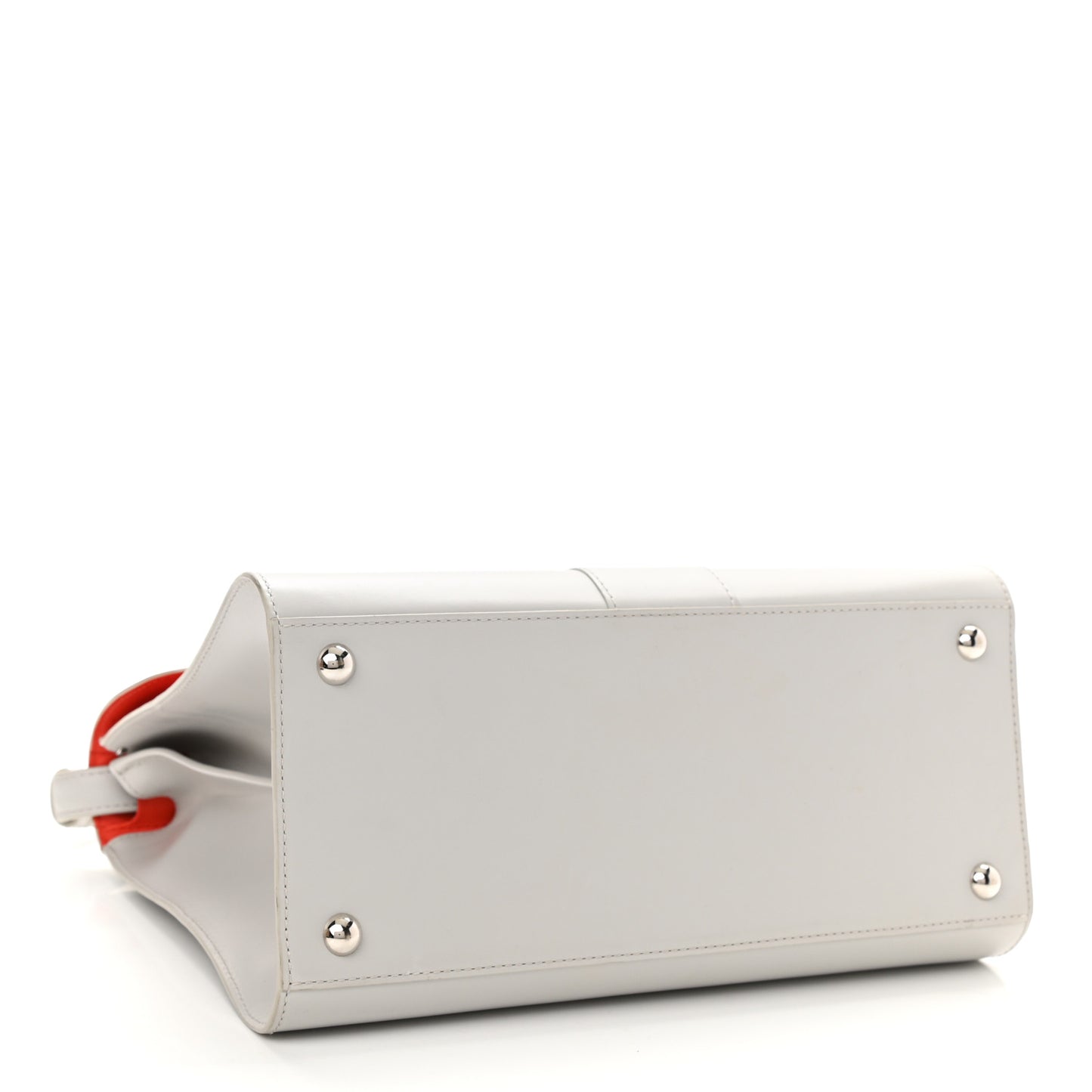 Calfskin MM Brillant Satchel Light Grey Red