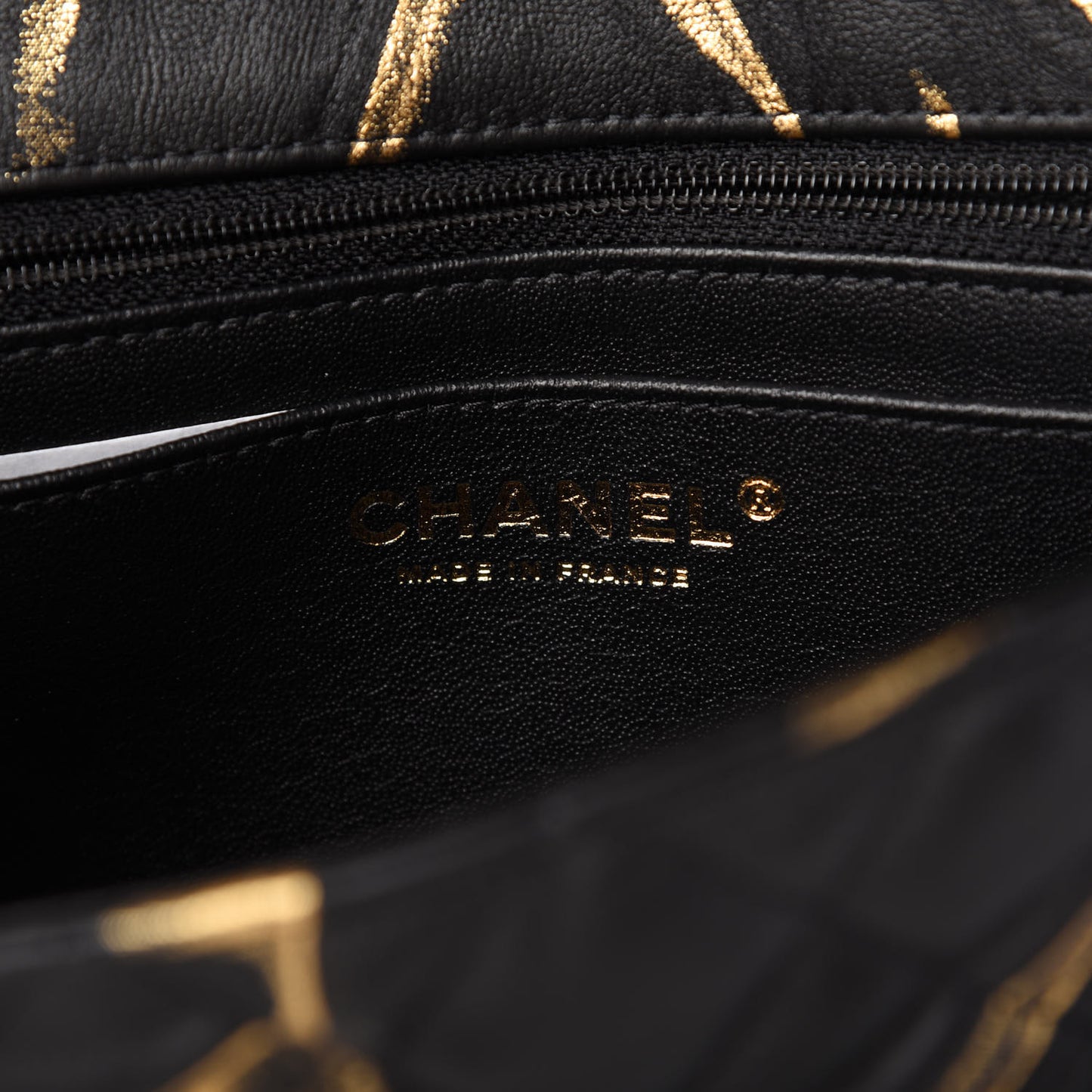 Crumpled Calfskin Printed Quilted Mini Rectangular Flap Black Gold