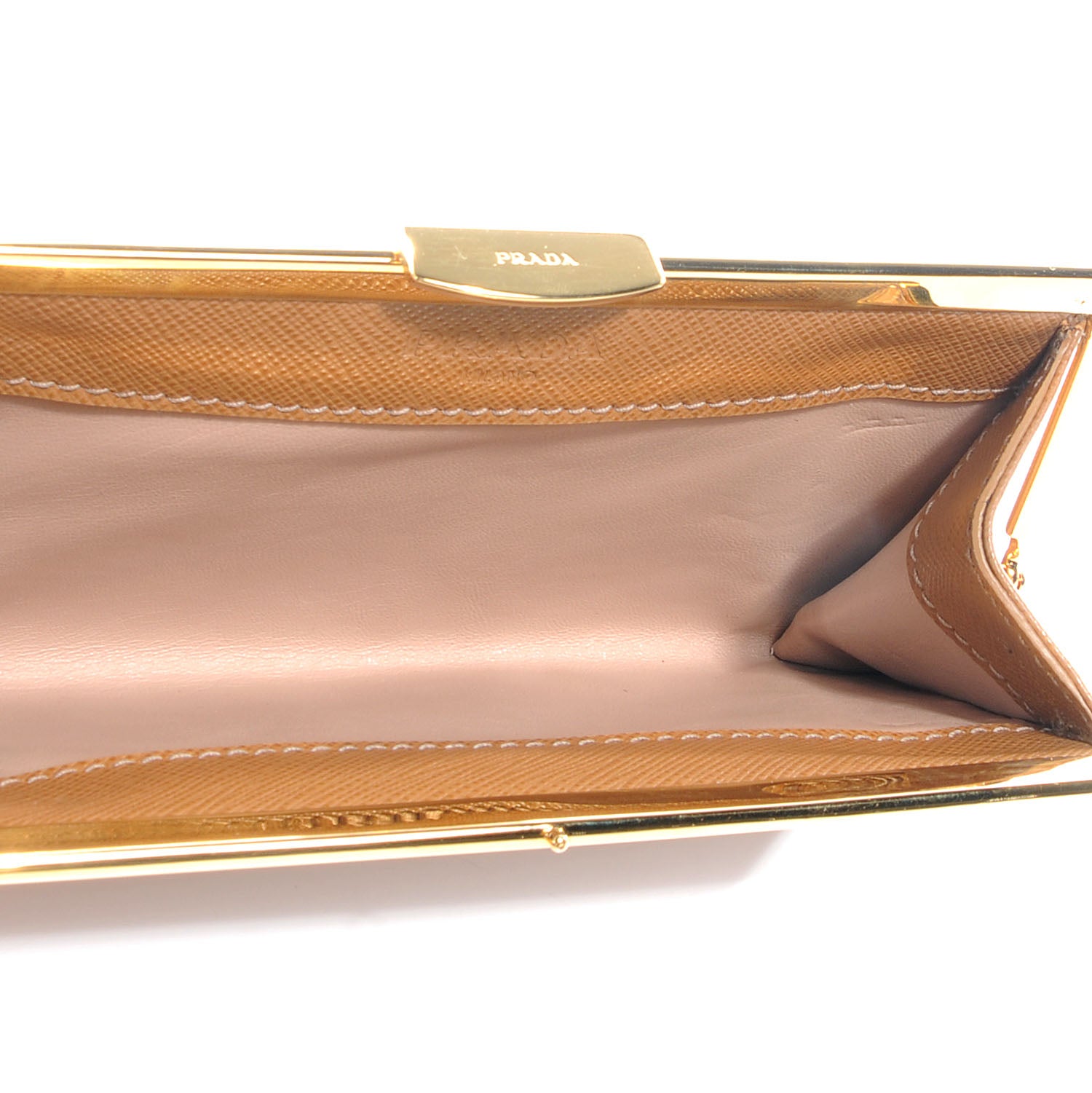 Prada Saffiano Kiss Lock Clutch Caramel 5 of 7