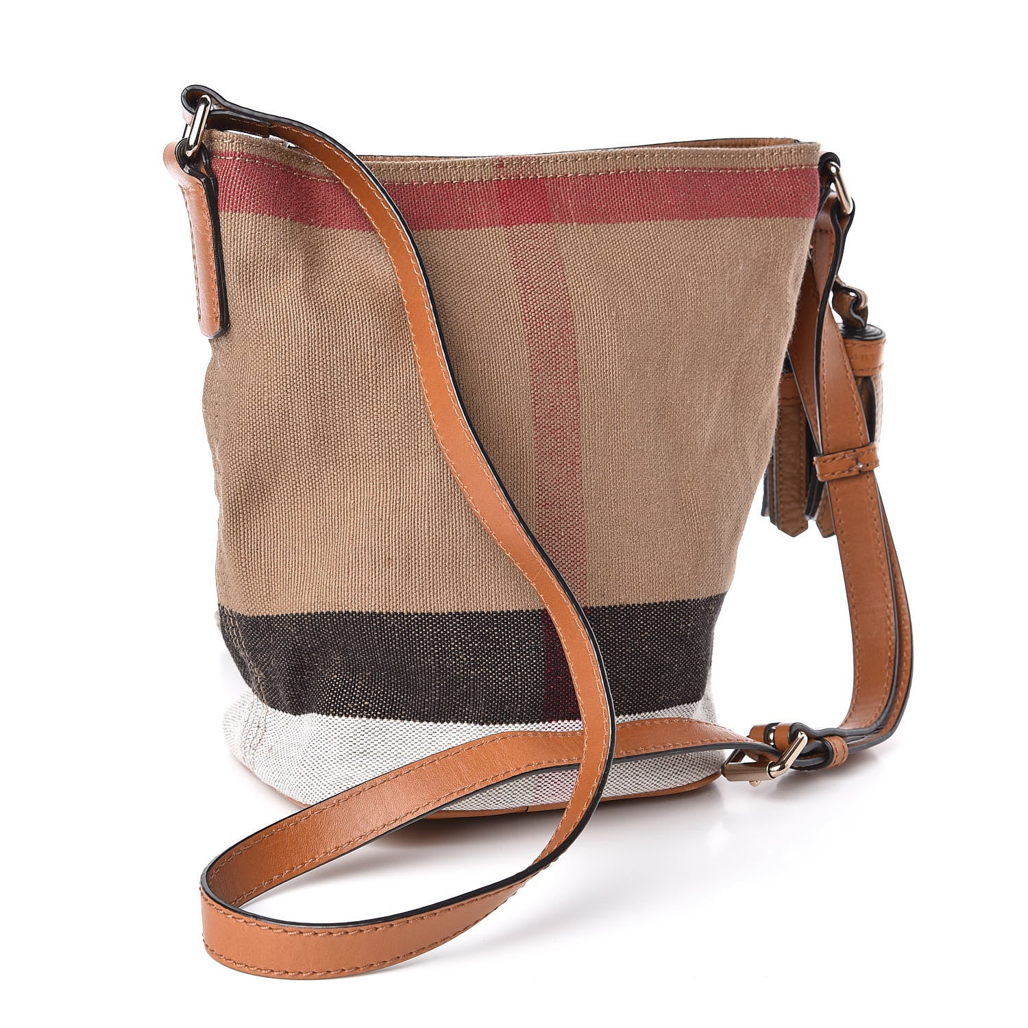 Burberry Canvas Mega Check Mini Ashby Tassel Crossbody Saddle Brown 4 of 11