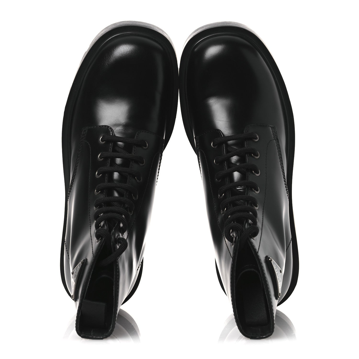 Prada Brushed Calfskin Triangle Mens Lace Up Boots 8.5 Black 2 of 11