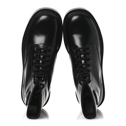 Prada Brushed Calfskin Triangle Mens Lace Up Boots 8.5 Black 2 of 11