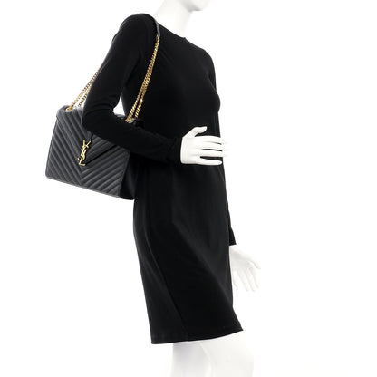 Saint Laurent Grain De Poudre Matelasse Chevron Large Monogram Satchel Black 2 of 7