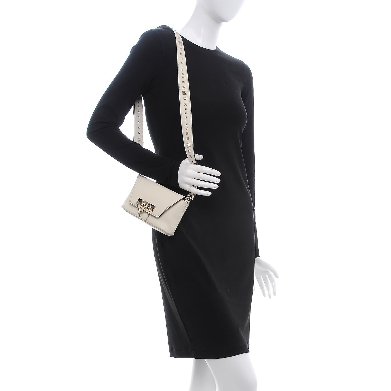 Valentino Garavani Calfskin Small Rockstud Demilune Crossbody Bag White 2 of 7