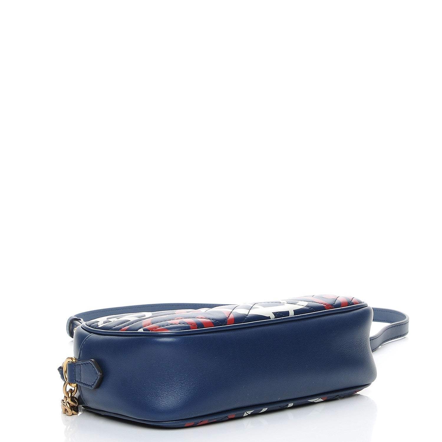 Gucci Calfskin Matelasse GucciGhost Small GG Marmont Chain Shoulder Bag Blue Agata Hibiscus Red 4 of 8