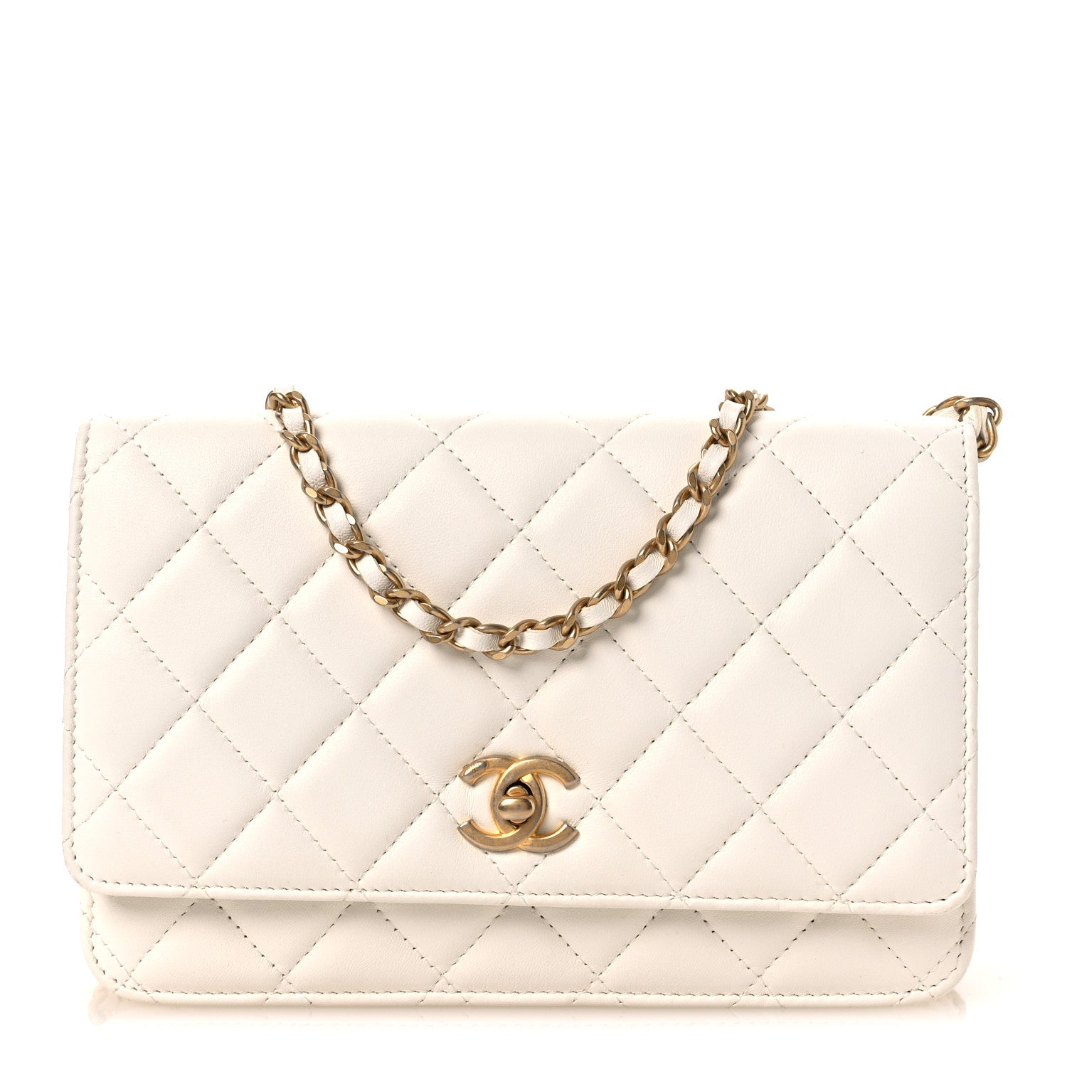 Chanel Lambskin Quilted CC Pearl Crush Wallet on Chain WOC White 1 of 14