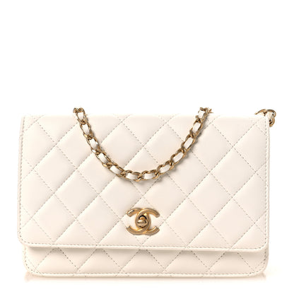 Chanel Lambskin Quilted CC Pearl Crush Wallet on Chain WOC White 1 of 14
