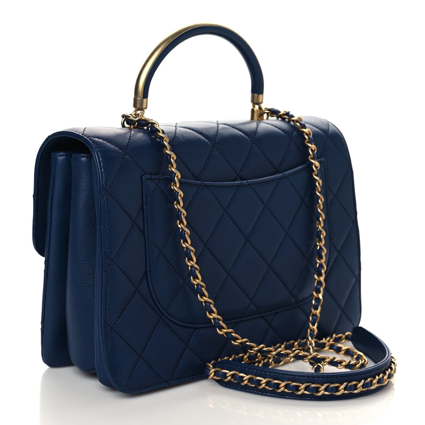 Calfskin Quilted Metal Top Handle Envelope Flap Blue