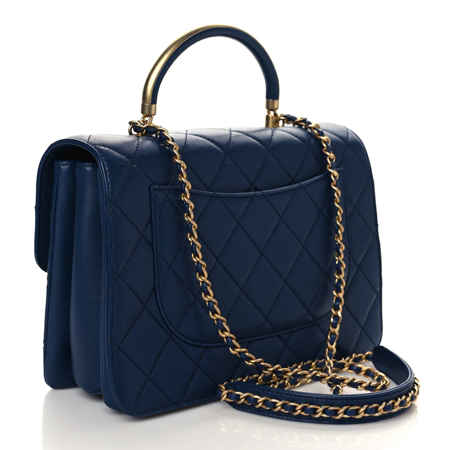 Chanel Calfskin Quilted Metal Top Handle Envelope Flap Blue 2 of 9
