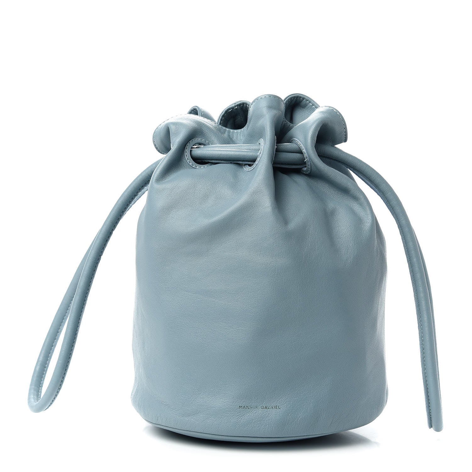 Mansur Gavriel Lambskin Drawstring Bucket Pouch Bag Grey Blue 1 of 10