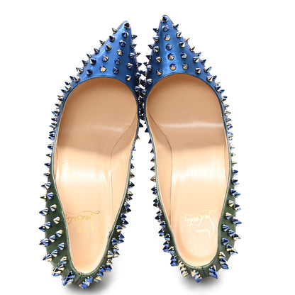 Christian Louboutin Patent Scarabe 100 Follies Spikes Pumps 39 Green Blue 2 of 10