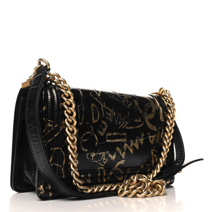 Chanel Calfskin Crocodile Embossed Graffiti Cocodile Medium Boy Flap Black 3 of 10