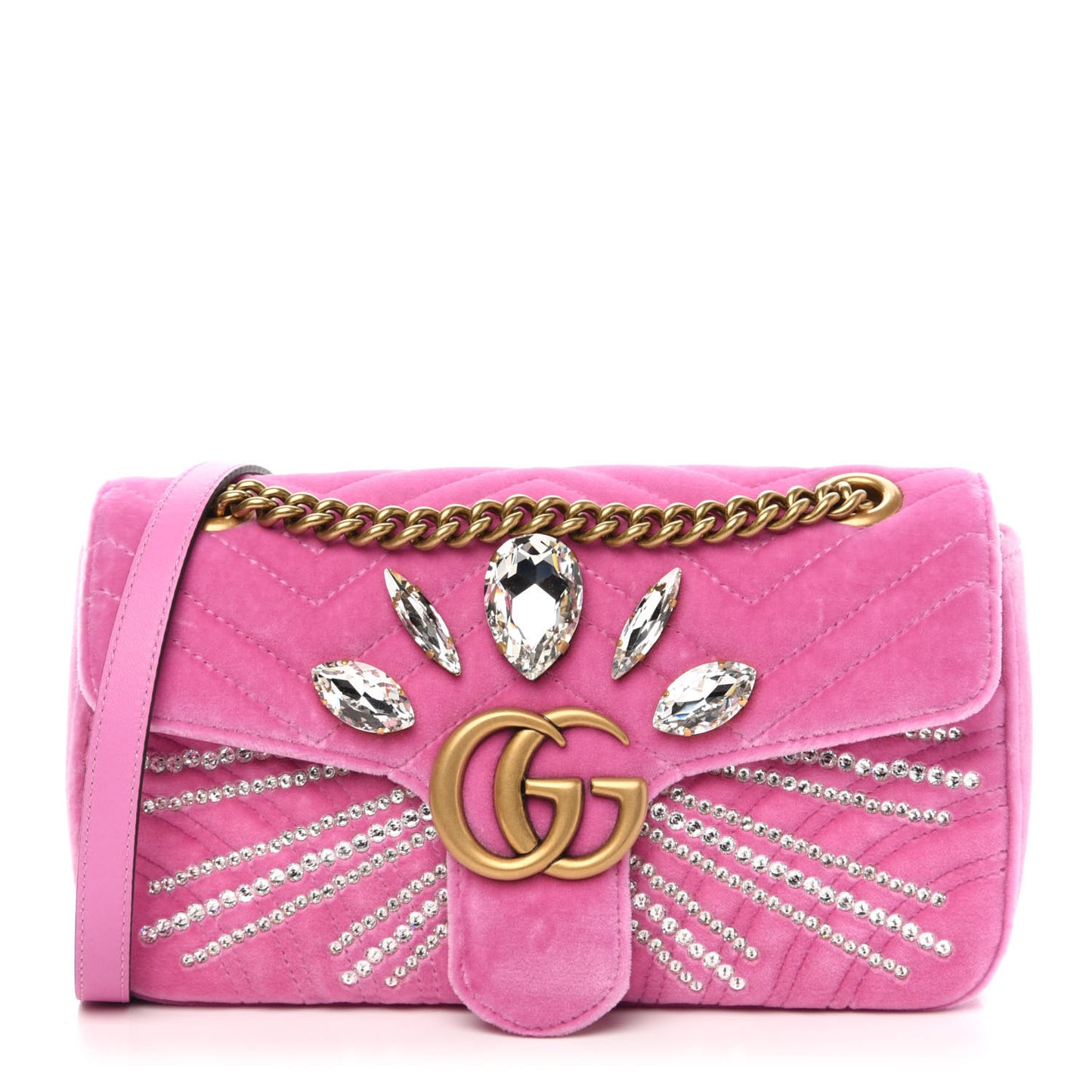 Velvet Matelasse Marquise Crystals Embroidered Small GG Marmont Shoulder Bag Malva