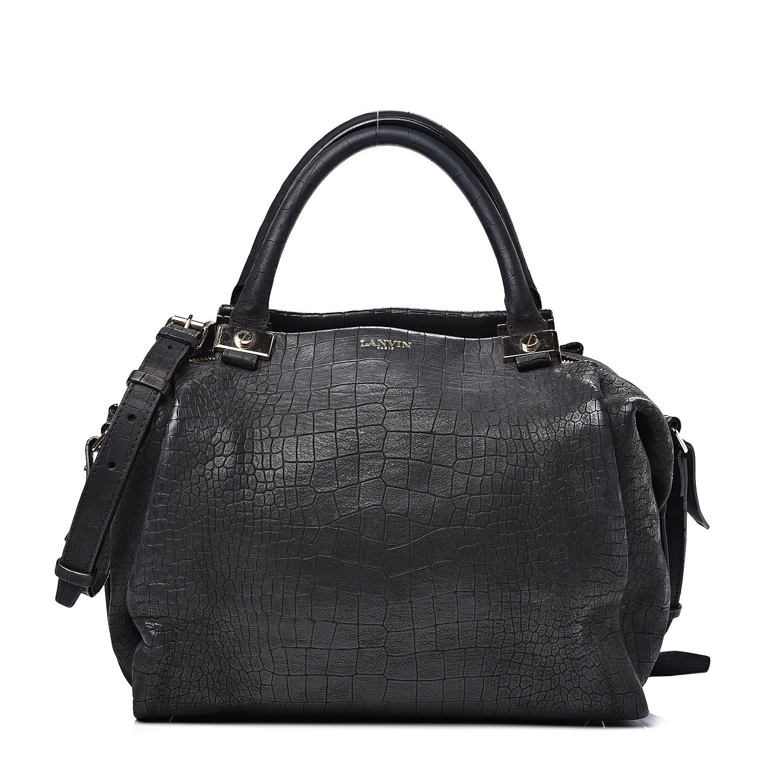 Lanvin Crocodile Stamped Calfskin Trilogy Bowling Bag Black 1 of 14