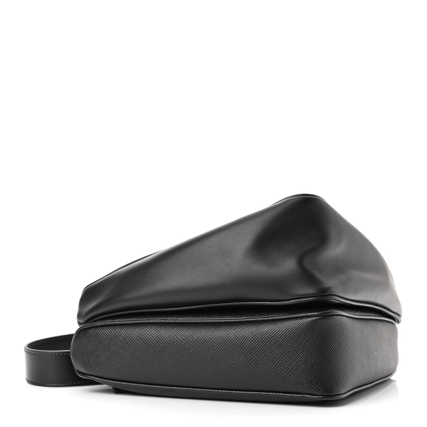 Vitello Saffiano Cuir Double Triangle Shoulder Bag Black