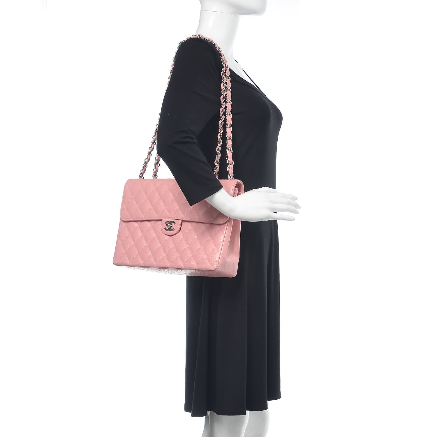 Chanel Caviar Quilted Jumbo Single Flap Pink 2 of 17