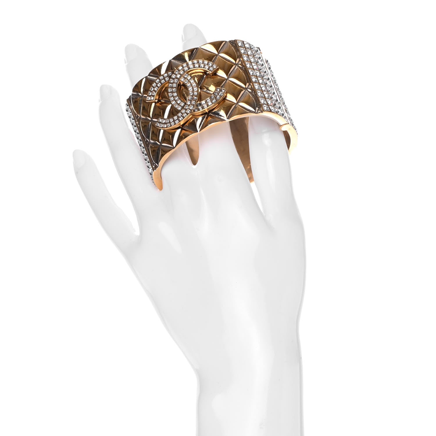 Chanel Metal Crystal Quilted CC Cuff Gold 2 of 4