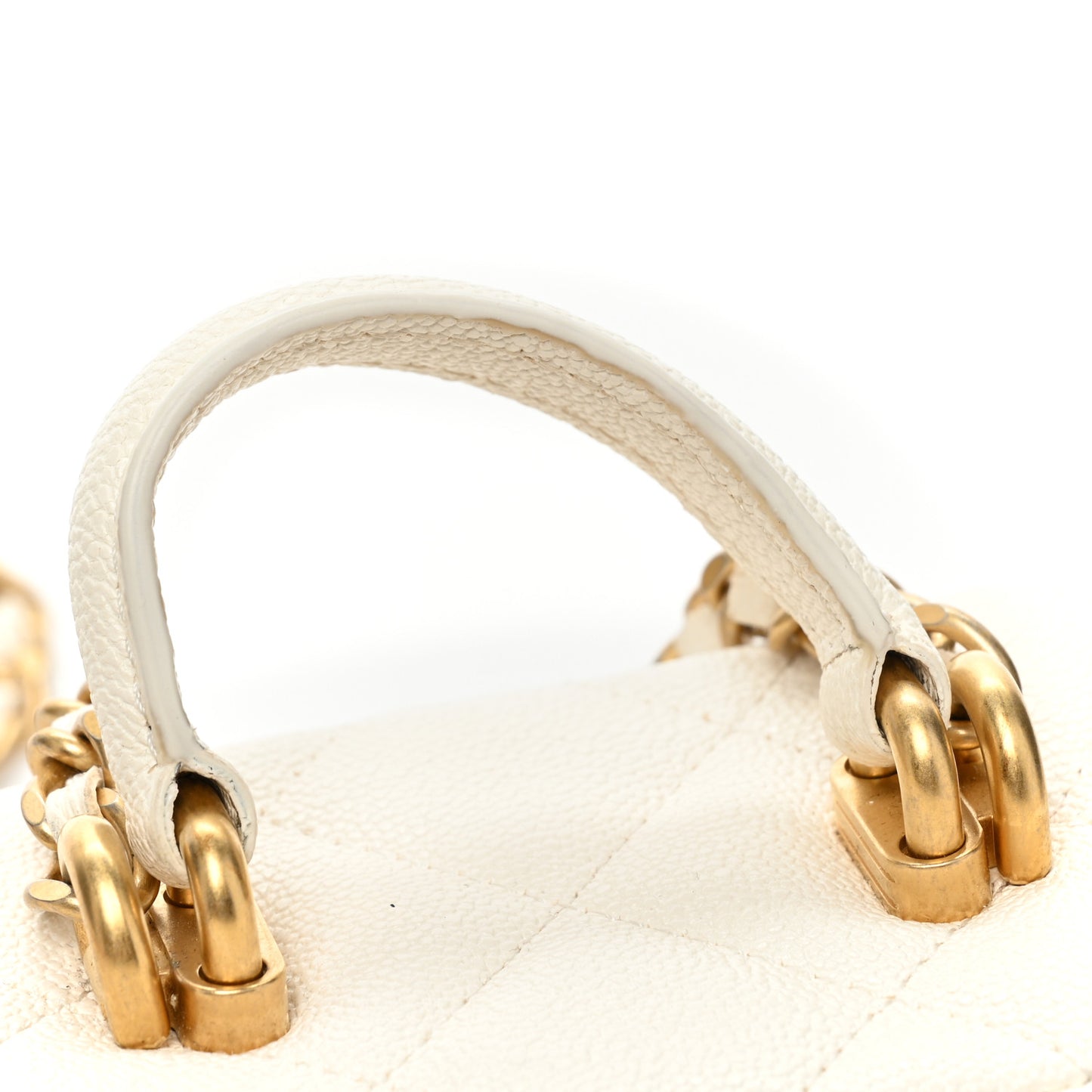 Caviar Quilted Mini Top Handle Vanity With Chain White