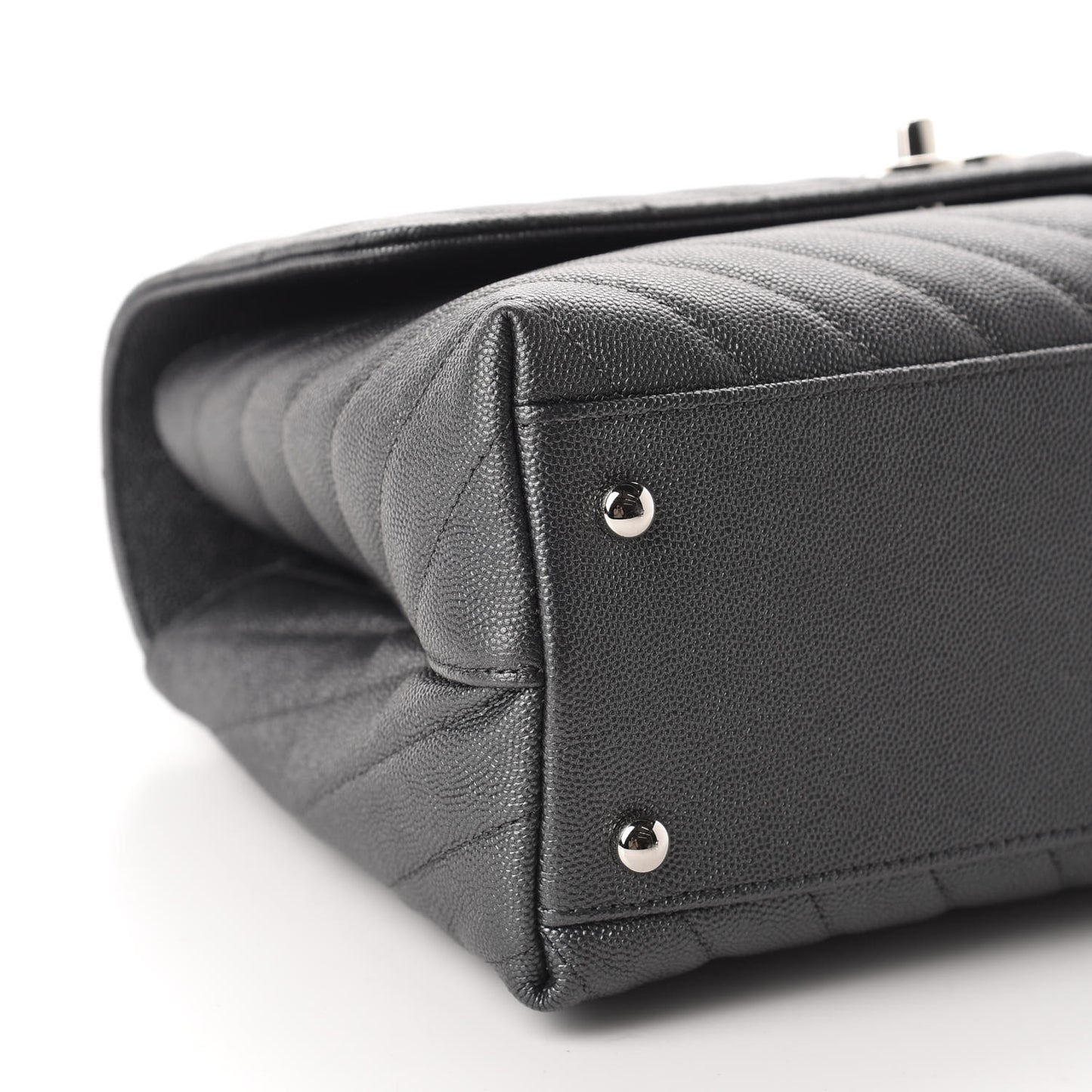 Metallic Caviar Chevron Quilted Small Coco Handle Flap Dark Silver