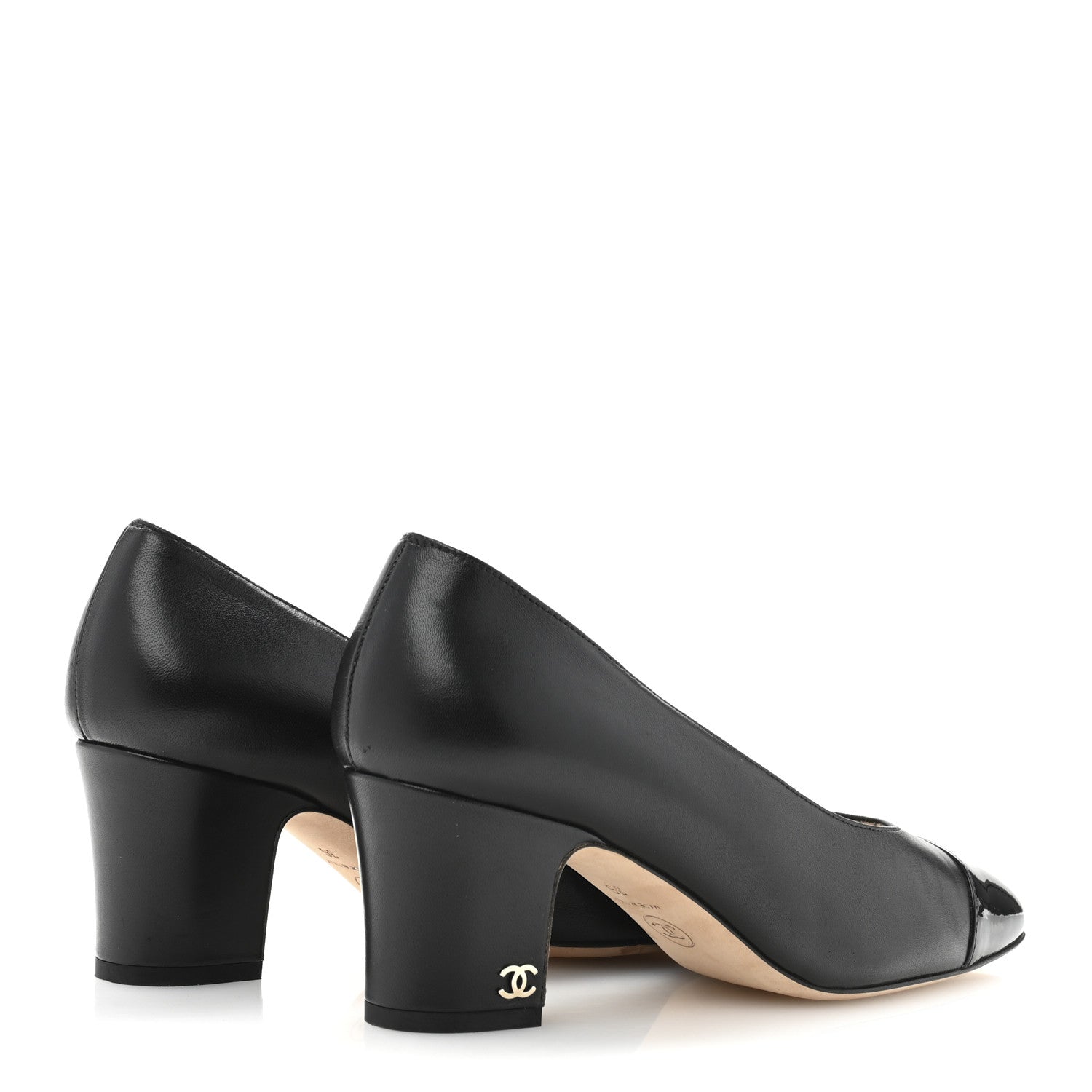Chanel Lambskin Patent Cap Toe CC Pumps 36 Black 5 of 12